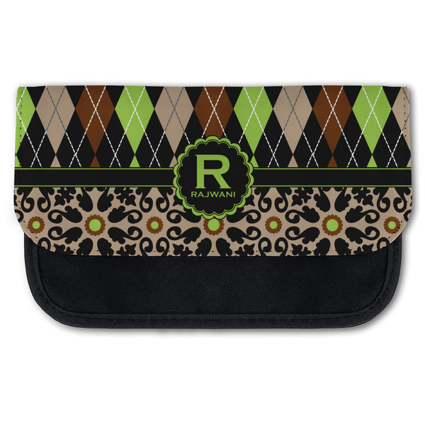 Custom Argyle & Moroccan Mosaic Canvas Pencil Case w/ Name and Initial