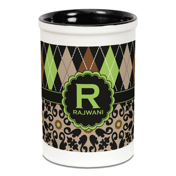 Argyle & Moroccan Mosaic Pencil Holder - Black
