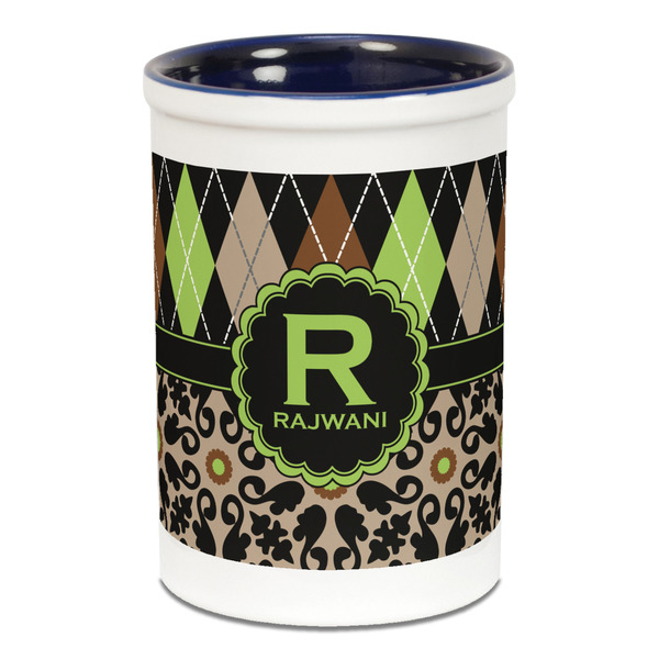 Argyle & Moroccan Mosaic Pencil Holder - Blue