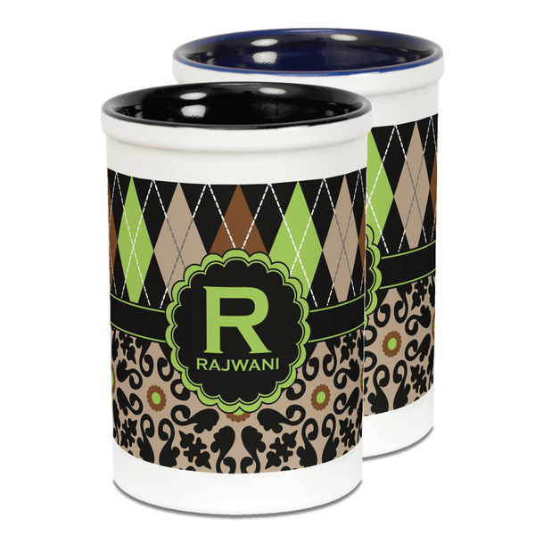 Custom Argyle & Moroccan Mosaic Ceramic Pencil Holder - Large