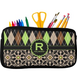Argyle & Moroccan Mosaic Neoprene Pencil Case - Small w/ Name and Initial