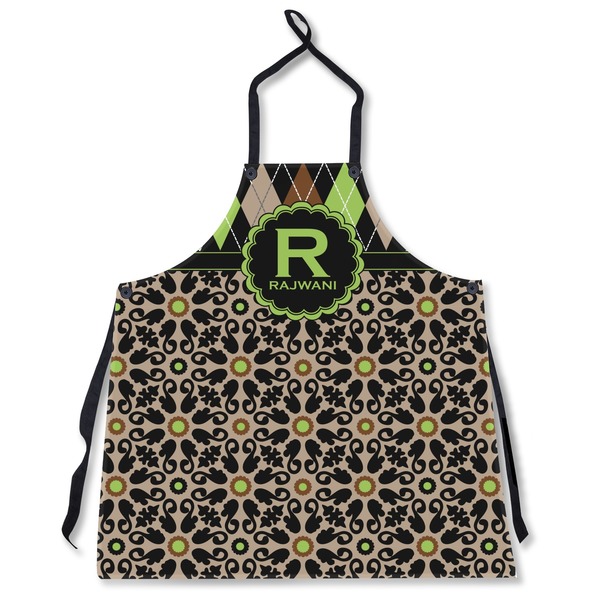 Custom Argyle & Moroccan Mosaic Apron Without Pockets w/ Name and Initial