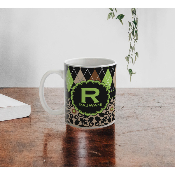 Argyle & Moroccan Mosaic Personalized Coffee Mug - Lifestyle