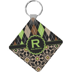 Argyle & Moroccan Mosaic Diamond Plastic Keychain w/ Name and Initial