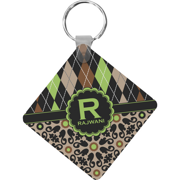 Custom Argyle & Moroccan Mosaic Diamond Plastic Keychain w/ Name and Initial