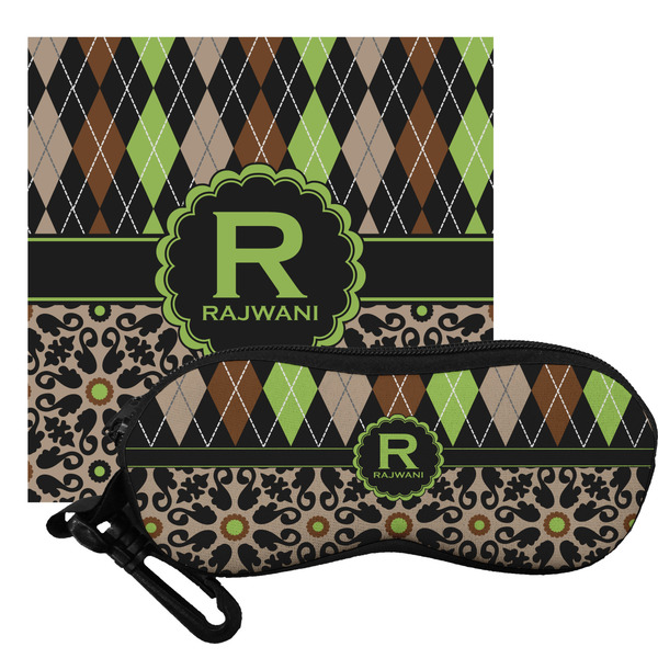 Custom Argyle & Moroccan Mosaic Eyeglass Case & Cloth (Personalized)