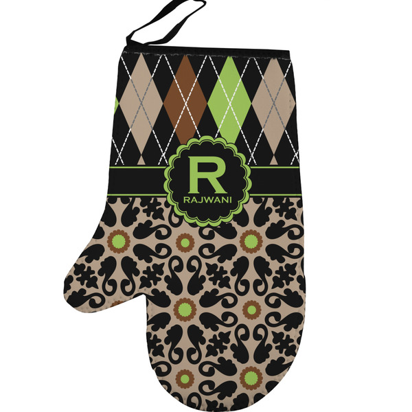 Argyle & Moroccan Mosaic Personalized Oven Mitt - Left
