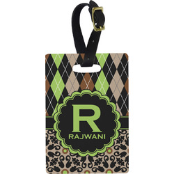 Argyle & Moroccan Mosaic Plastic Luggage Tag - Rectangular w/ Name and Initial