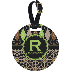 Argyle & Moroccan Mosaic Plastic Luggage Tag - Round (Personalized)