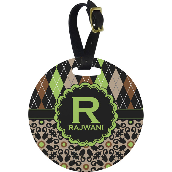 Custom Argyle & Moroccan Mosaic Plastic Luggage Tag - Round (Personalized)