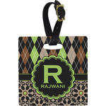 Argyle & Moroccan Mosaic Plastic Luggage Tag - Square w/ Name and Initial