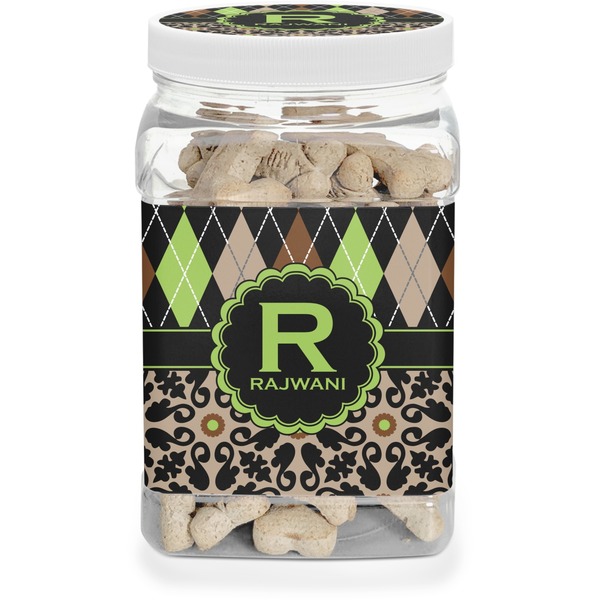 Custom Argyle & Moroccan Mosaic Dog Treat Jar (Personalized)