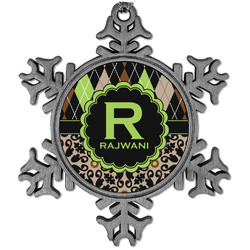 Argyle & Moroccan Mosaic Vintage Snowflake Ornament (Personalized)