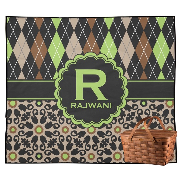 Custom Argyle & Moroccan Mosaic Outdoor Picnic Blanket (Personalized)