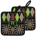 Argyle & Moroccan Mosaic Pot Holders - Set of 2 w/ Name and Initial