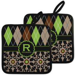 Argyle & Moroccan Mosaic Pot Holders - Set of 2 w/ Name and Initial
