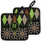Argyle & Moroccan Mosaic Pot Holders - Set of 2 w/ Name and Initial