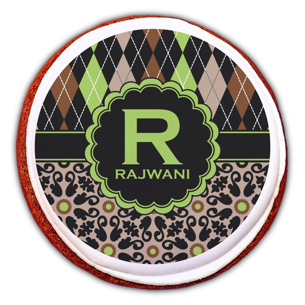 Argyle & Moroccan Mosaic Printed Icing Circle - Large - On Cookie