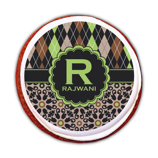 Argyle & Moroccan Mosaic Printed Icing Circle - Medium - On Cookie