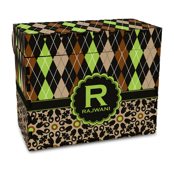 Custom Argyle & Moroccan Mosaic Wood Recipe Box - Full Color Print (Personalized)