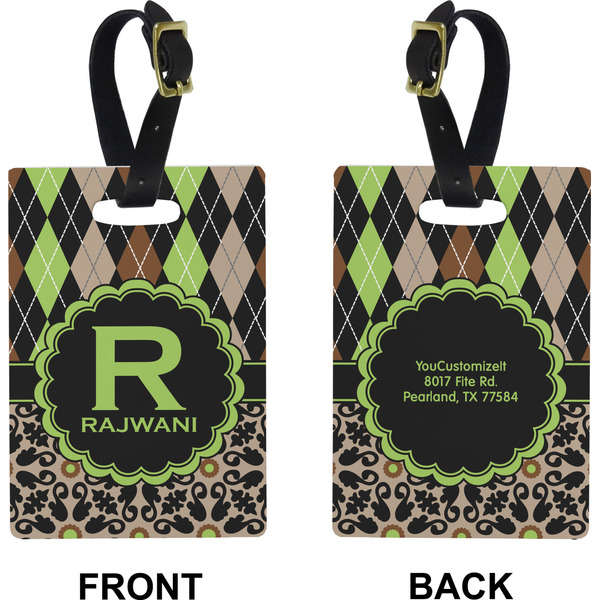 Argyle & Moroccan Mosaic Rectangle Luggage Tag (Front + Back)