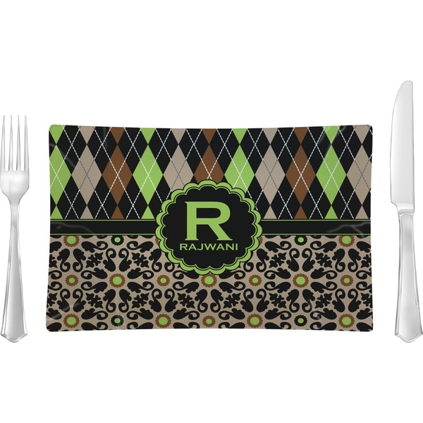 Custom Argyle & Moroccan Mosaic Glass Rectangular Lunch / Dinner Plate (Personalized)