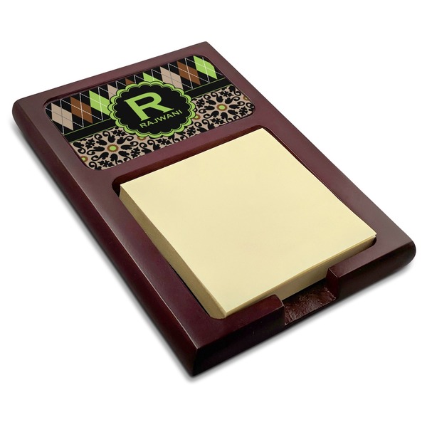 Custom Argyle & Moroccan Mosaic Red Mahogany Sticky Note Holder (Personalized)