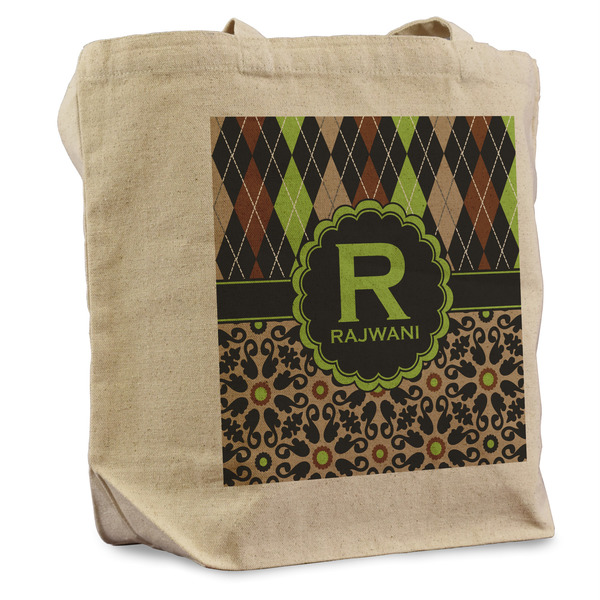 Custom Argyle & Moroccan Mosaic Reusable Cotton Grocery Bag (Personalized)