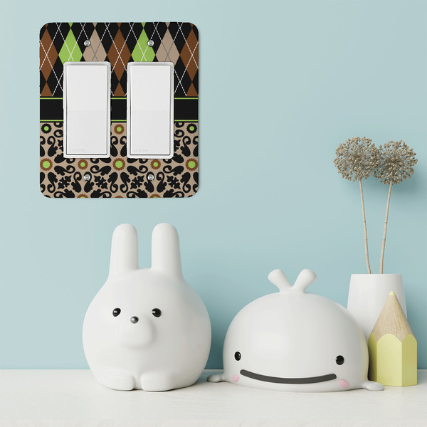 Argyle & Moroccan Mosaic Rocker Light Switch Covers - Double - IN CONTEXT