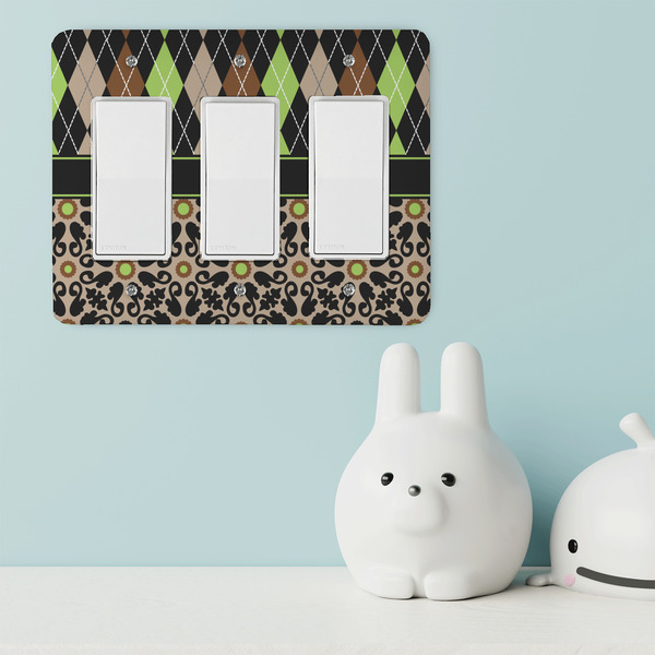 Argyle & Moroccan Mosaic Rocker Light Switch Covers - Triple - IN CONTEXT