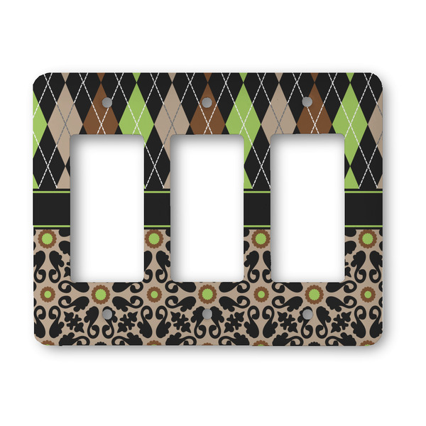 Custom Argyle & Moroccan Mosaic Rocker Style Light Switch Cover - Three Switch