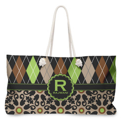 Argyle & Moroccan Mosaic Large Tote Bag with Rope Handles (Personalized)