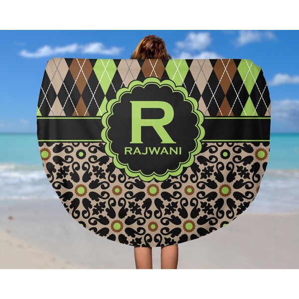 Argyle & Moroccan Mosaic Round Beach Towel - In Use