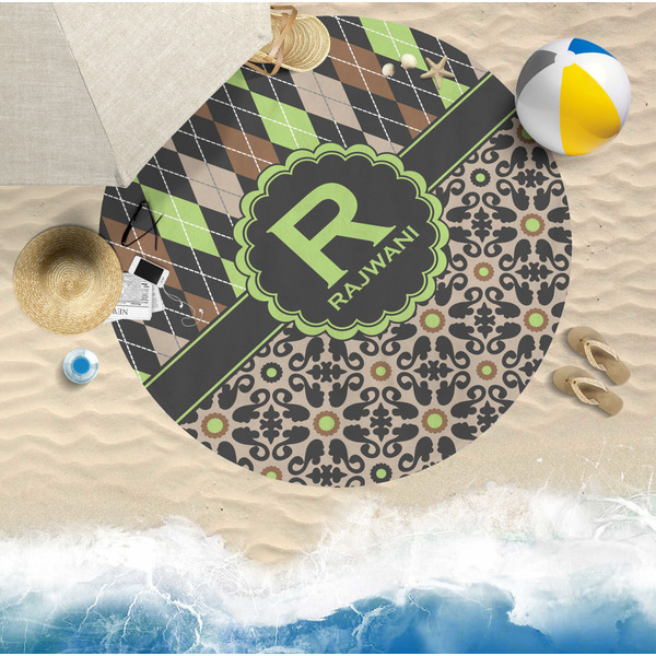 Argyle & Moroccan Mosaic Round Beach Towel Lifestyle