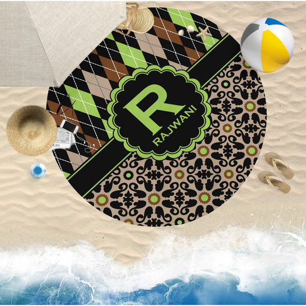 Argyle & Moroccan Mosaic Round Beach Towel Lifestyle