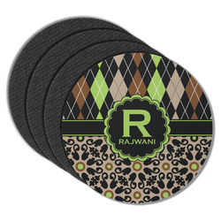 Argyle & Moroccan Mosaic Round Rubber Backed Coasters - Set of 4 (Personalized)