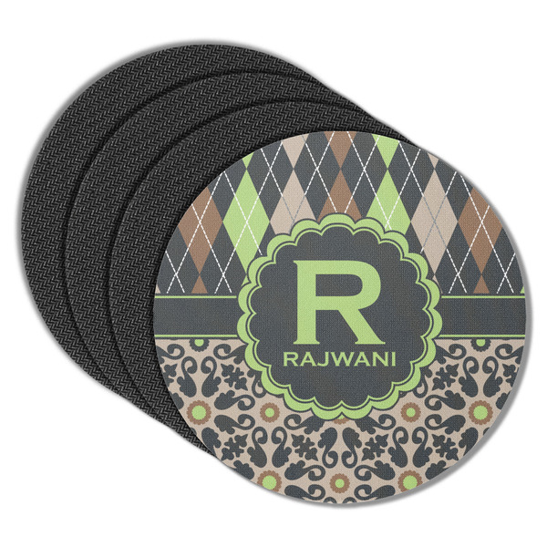 Custom Argyle & Moroccan Mosaic Round Rubber Backed Coasters - Set of 4 (Personalized)