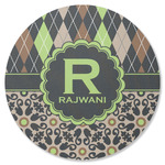Argyle & Moroccan Mosaic Round Rubber Backed Coaster (Personalized)