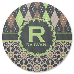 Argyle & Moroccan Mosaic Round Rubber Backed Coaster (Personalized)