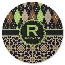 Argyle & Moroccan Mosaic Round Rubber Backed Coaster (Personalized)