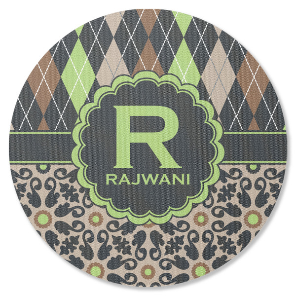 Custom Argyle & Moroccan Mosaic Round Rubber Backed Coaster (Personalized)