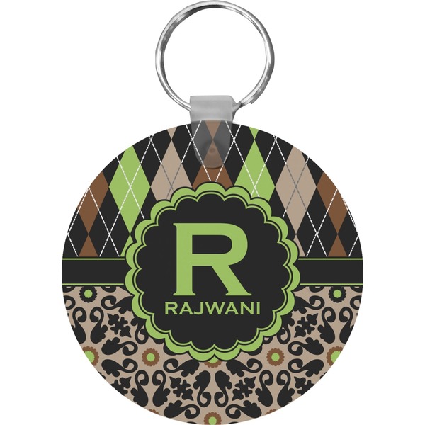 Argyle & Moroccan Mosaic Round Keychain (Personalized)