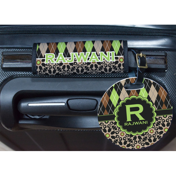 Argyle & Moroccan Mosaic Round Luggage Tag & Handle Wrap - In Context