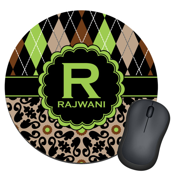 Custom Argyle & Moroccan Mosaic Round Mouse Pad (Personalized)