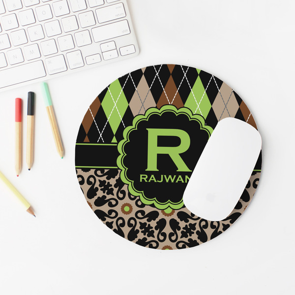 Argyle & Moroccan Mosaic Round Mousepad - LIFESTYLE 2