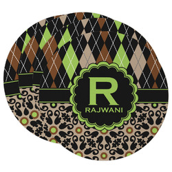 Argyle & Moroccan Mosaic Round Paper Coasters w/ Name and Initial