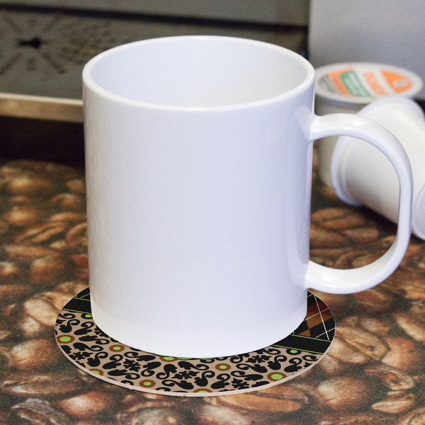 Argyle & Moroccan Mosaic Round Paper Coaster - With Mug