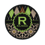Argyle & Moroccan Mosaic Iron On Round Patch w/ Name and Initial