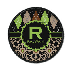Argyle & Moroccan Mosaic Iron On Round Patch w/ Name and Initial