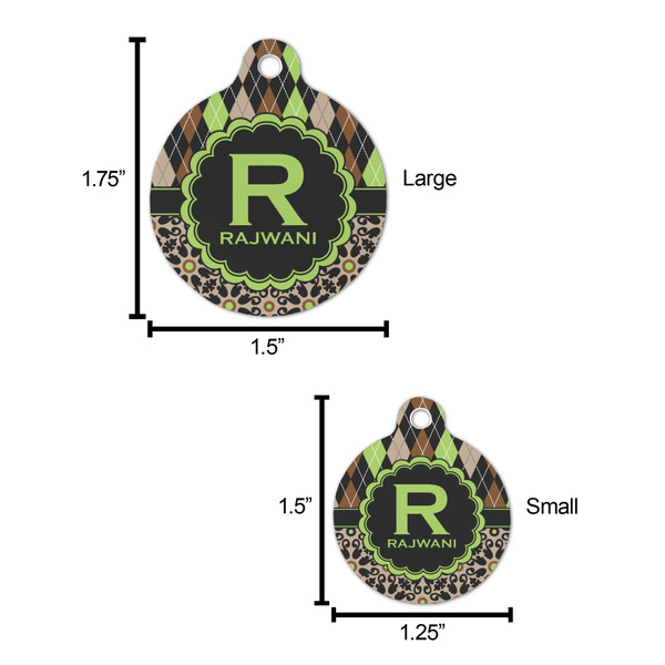 Argyle & Moroccan Mosaic Round Pet ID Tag - Large - Comparison Scale
